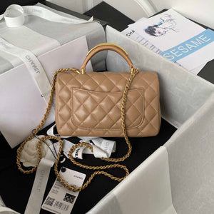 Chanel AS2431 Mini flap Tan Lambskin bag with top handle Gold - Default Title - View 2
