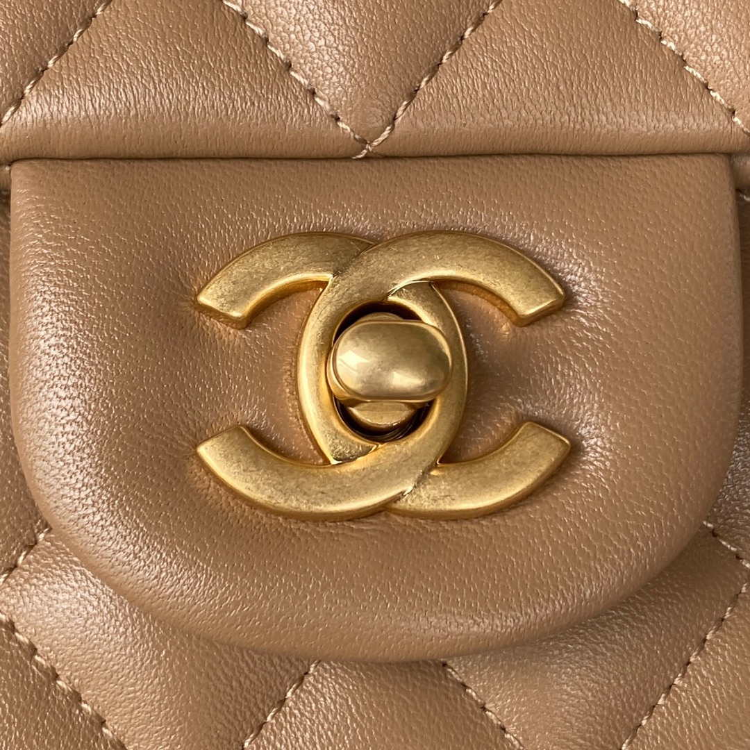 Chanel AS2431 Mini flap Tan Lambskin bag with top handle Gold - Default Title - View 3