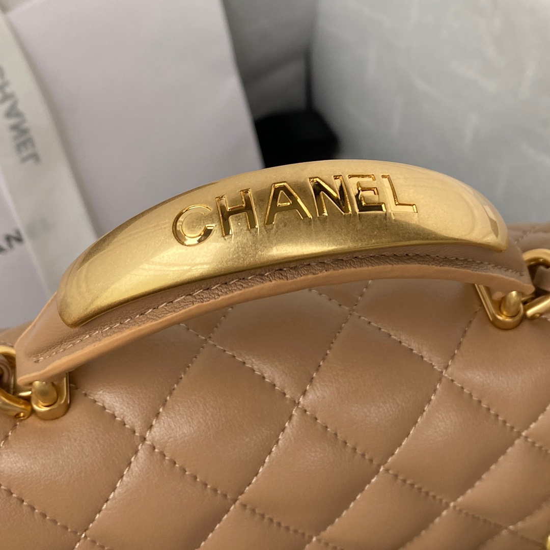 Chanel AS2431 Mini flap Tan Lambskin bag with top handle Gold - Default Title - View 4