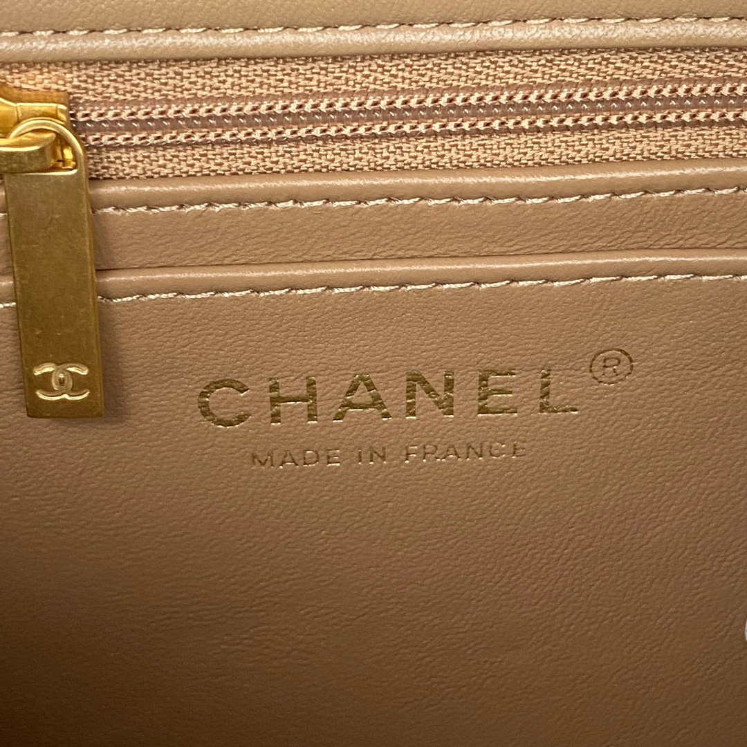 Chanel AS2431 Mini flap Tan Lambskin bag with top handle Gold - Default Title - View 8