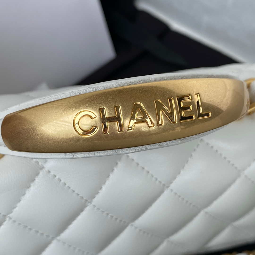 Chanel AS2431 Mini flap White Lambskin bag with top handle Gold - Default Title - View 4