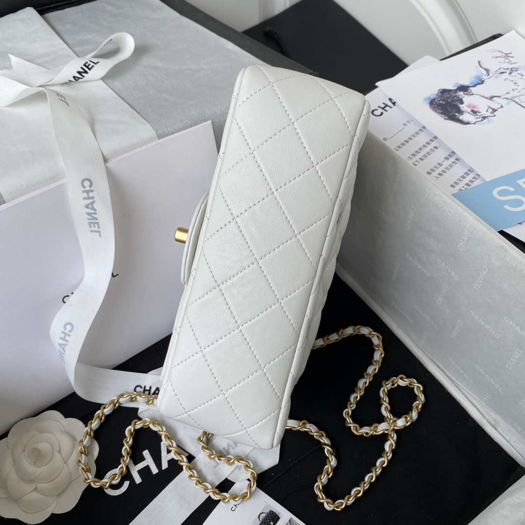 Chanel AS2431 Mini flap White Lambskin bag with top handle Gold - Default Title - View 6