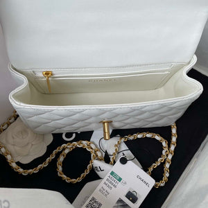 Chanel AS2431 Mini flap White Lambskin bag with top handle Gold - Default Title - View 7