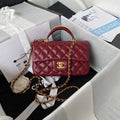 Chanel AS2431 Mini flap Wine Red Lambskin bag with top handle Gold