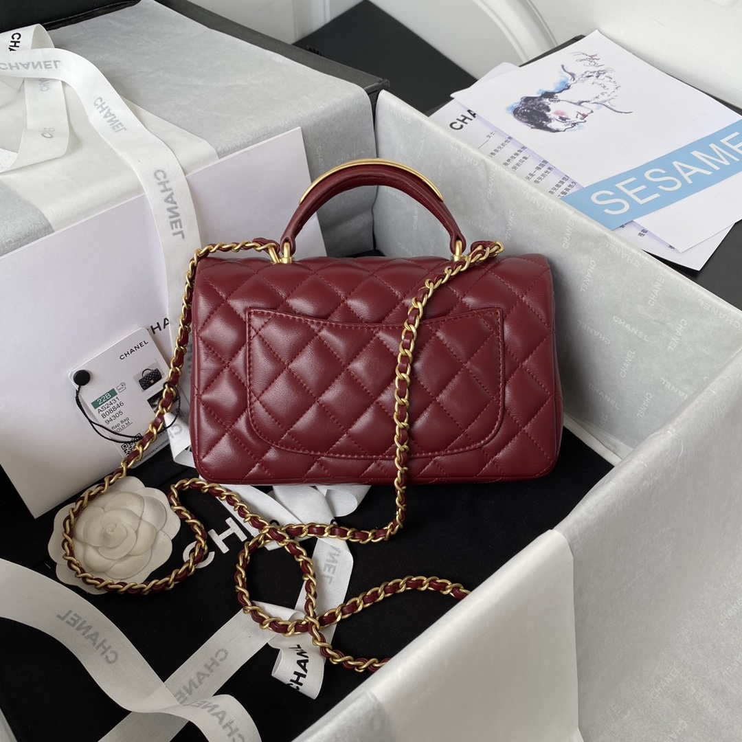 Chanel AS2431 Mini flap Wine Red Lambskin bag with top handle Gold - Default Title - View 2