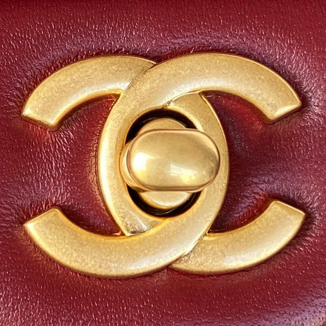 Chanel AS2431 Mini flap Wine Red Lambskin bag with top handle Gold - Default Title - View 3