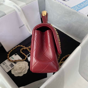 Chanel AS2431 Mini flap Wine Red Lambskin bag with top handle Gold - Default Title - View 5