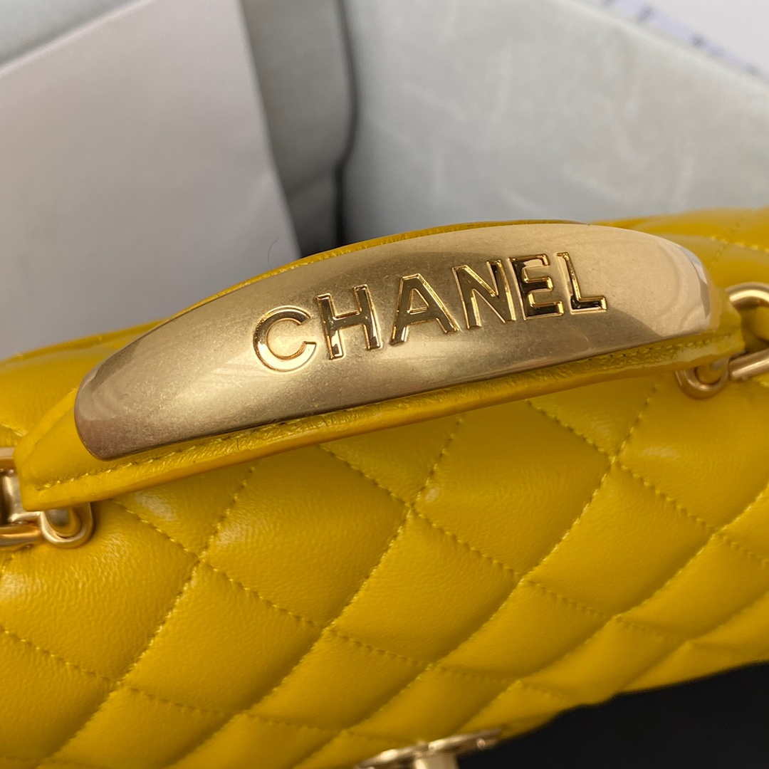 Chanel AS2431 Mini flap Yellow Lambskin bag with top handle Gold - Default Title - View 4