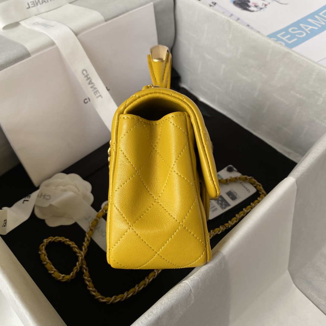 Chanel AS2431 Mini flap Yellow Lambskin bag with top handle Gold - Default Title - View 5
