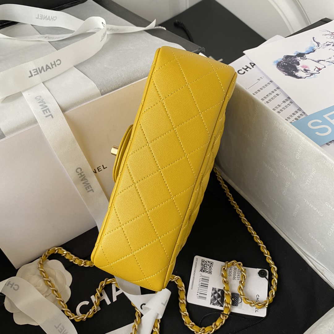Chanel AS2431 Mini flap Yellow Lambskin bag with top handle Gold - Default Title - View 6