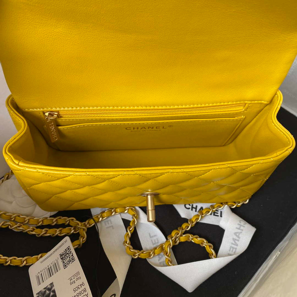 Chanel AS2431 Mini flap Yellow Lambskin bag with top handle Gold
