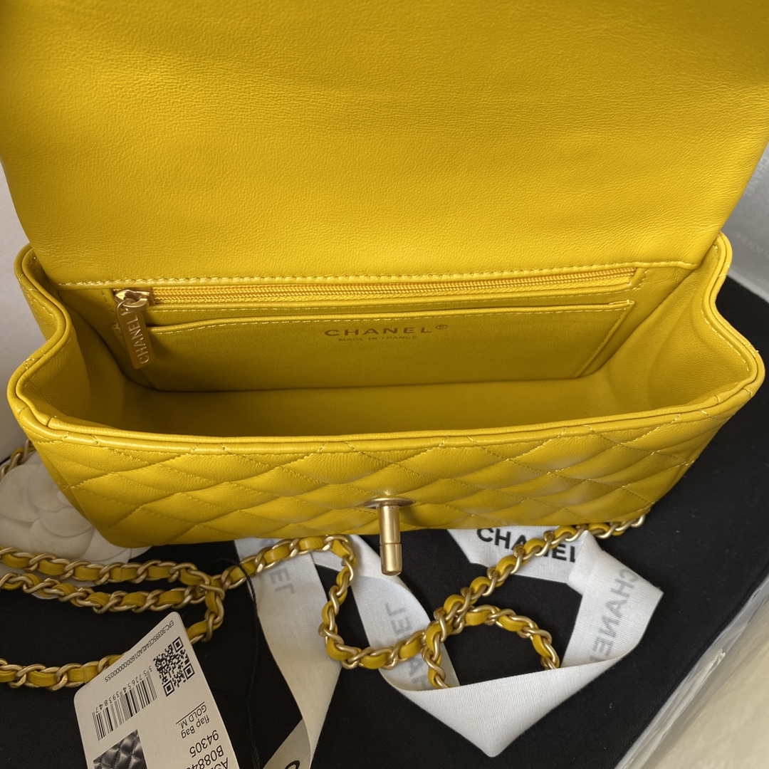 Chanel AS2431 Mini flap Yellow Lambskin bag with top handle Gold - Default Title - View 7