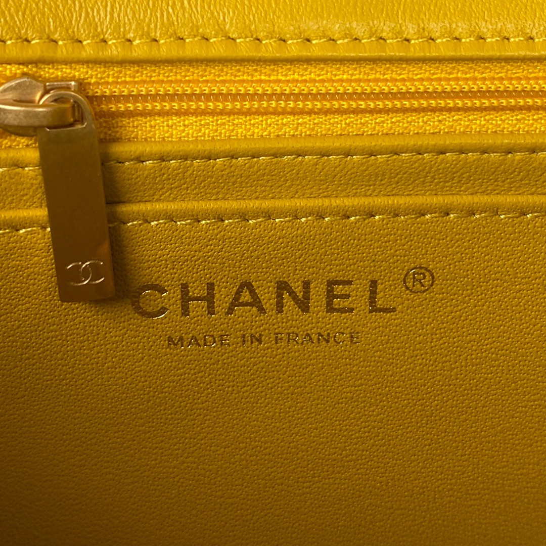 Chanel AS2431 Mini flap Yellow Lambskin bag with top handle Gold - Default Title - View 8