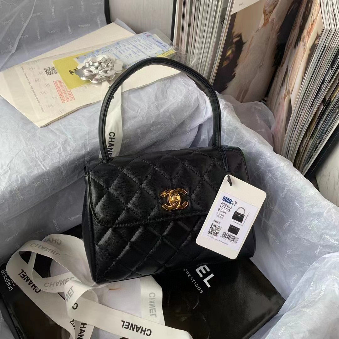 Chanel Flap Bag With Top Handle AS2463 Lambskin Black - Default Title - View 1