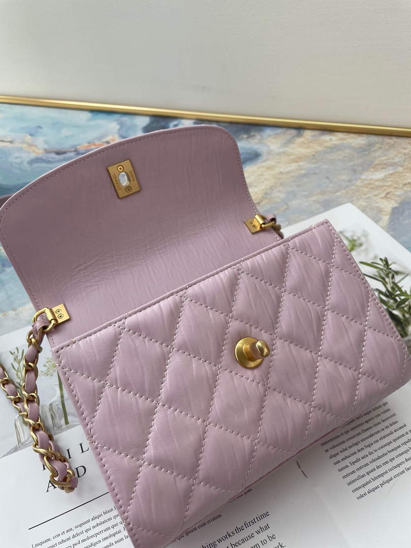 Chanel AS2477 Mini Flap CC Wrapped Bag with Top Handle Pink