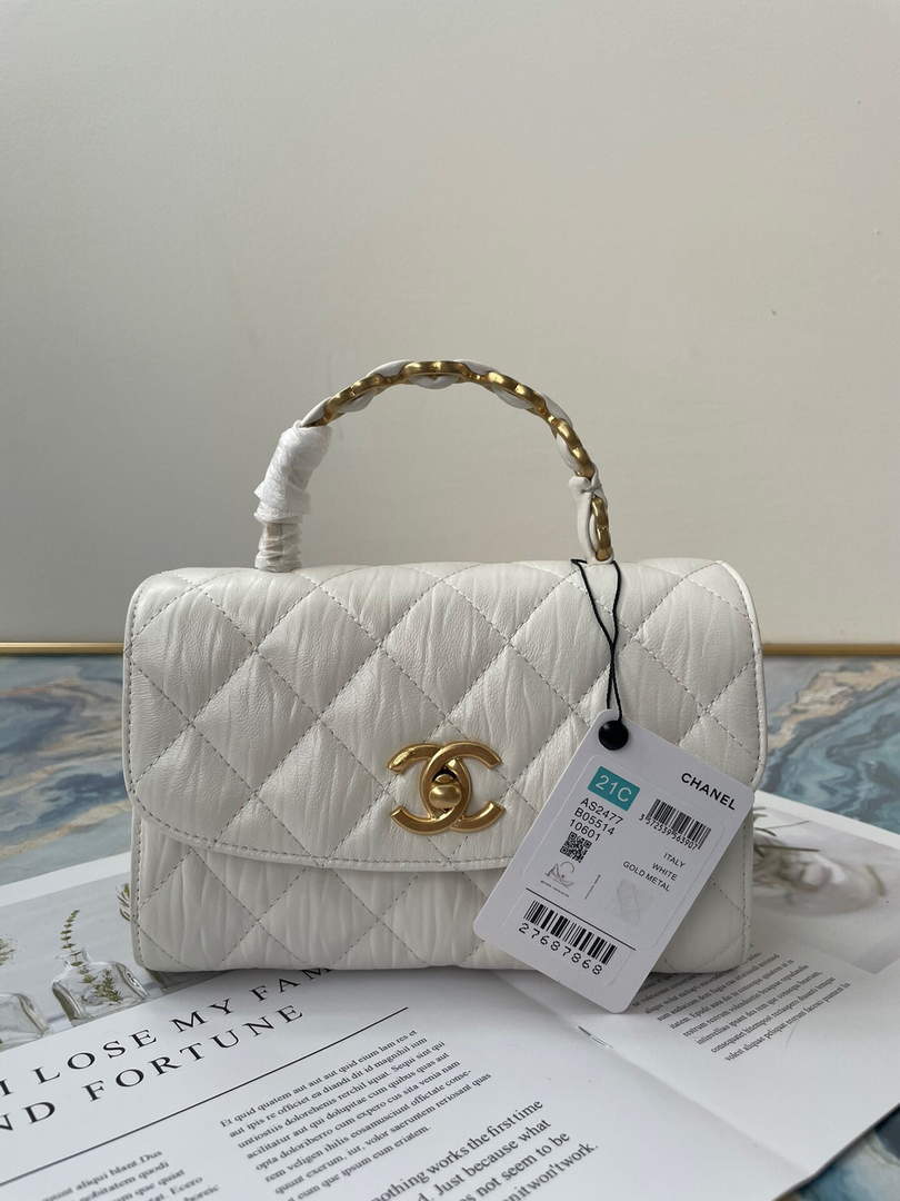 Chanel AS2477 Mini Flap CC Wrapped Bag with Top Handle White - Default Title - View 1