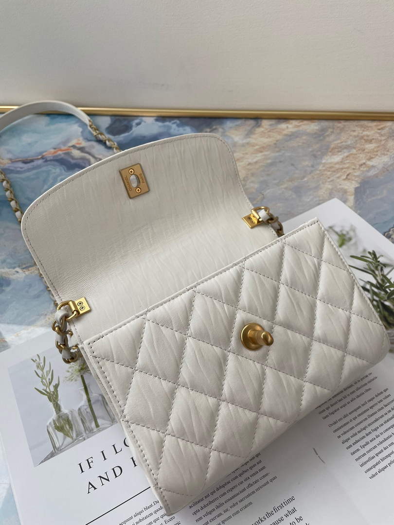 Chanel AS2477 Mini Flap CC Wrapped Bag with Top Handle White