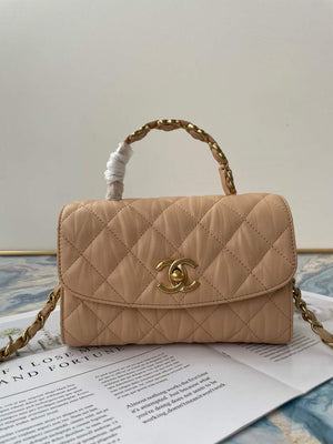 Chanel AS2477 Mini Flap CC Wrapped Bag with Top Handle Apricot - Default Title - View 1