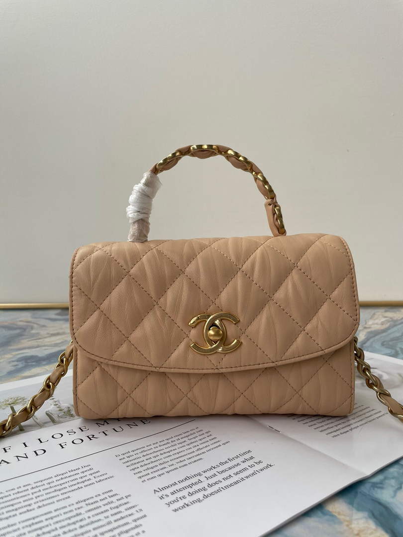 Chanel AS2477 Mini Flap CC Wrapped Bag with Top Handle Apricot - Default Title - View 1