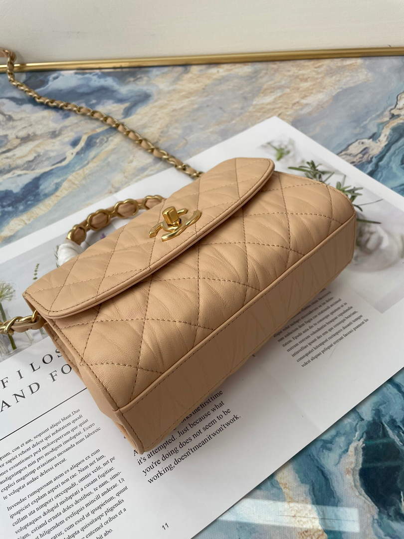Chanel AS2477 Mini Flap CC Wrapped Bag with Top Handle Apricot