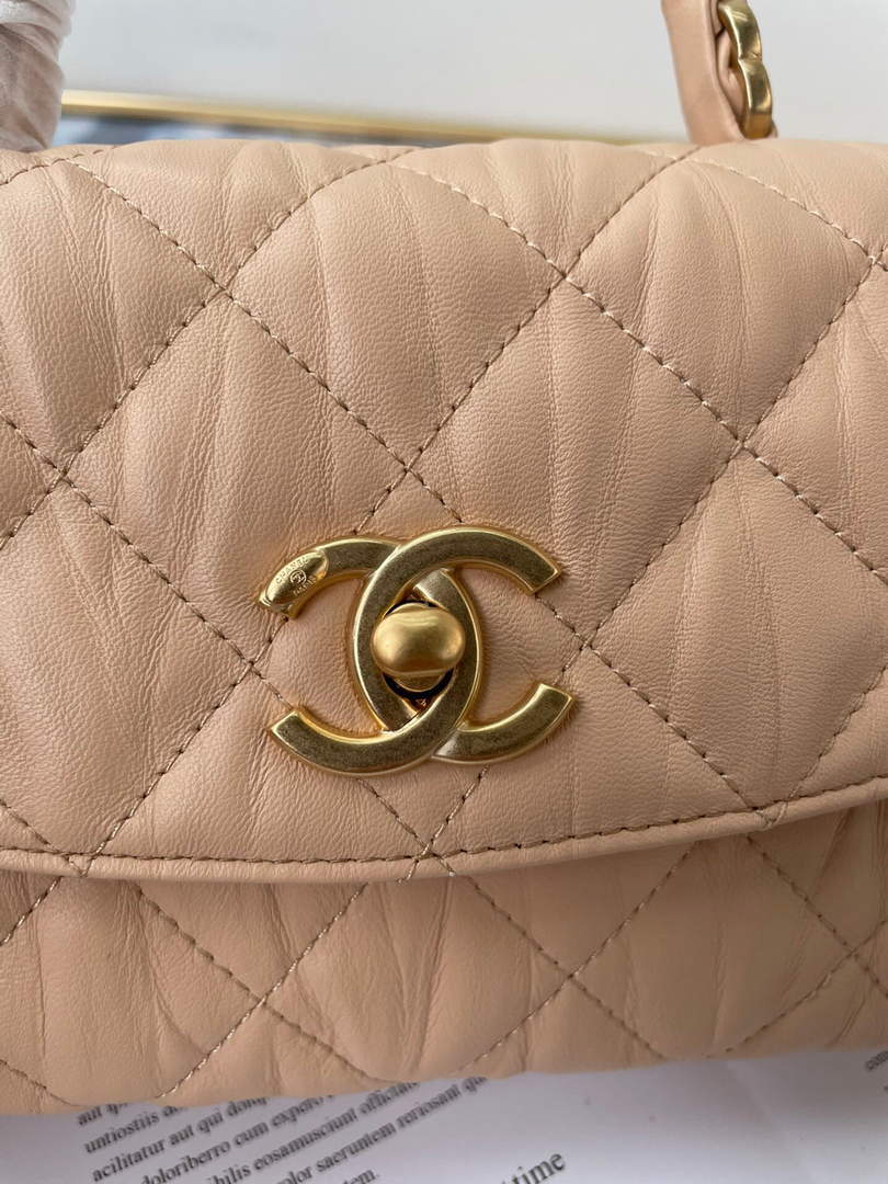 Chanel AS2477 Mini Flap CC Wrapped Bag with Top Handle Apricot