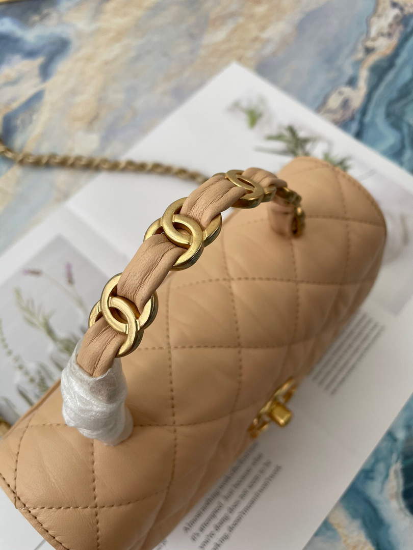 Chanel AS2477 Mini Flap CC Wrapped Bag with Top Handle Apricot - Default Title - View 6