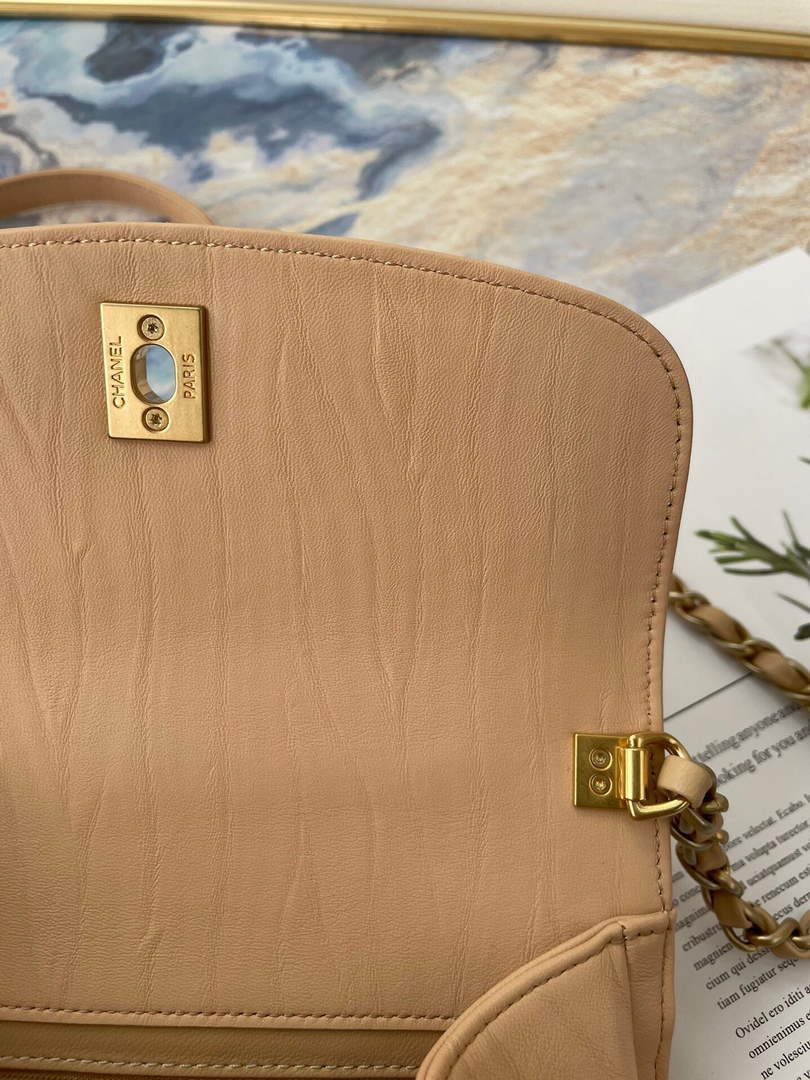 Chanel AS2477 Mini Flap CC Wrapped Bag with Top Handle Apricot