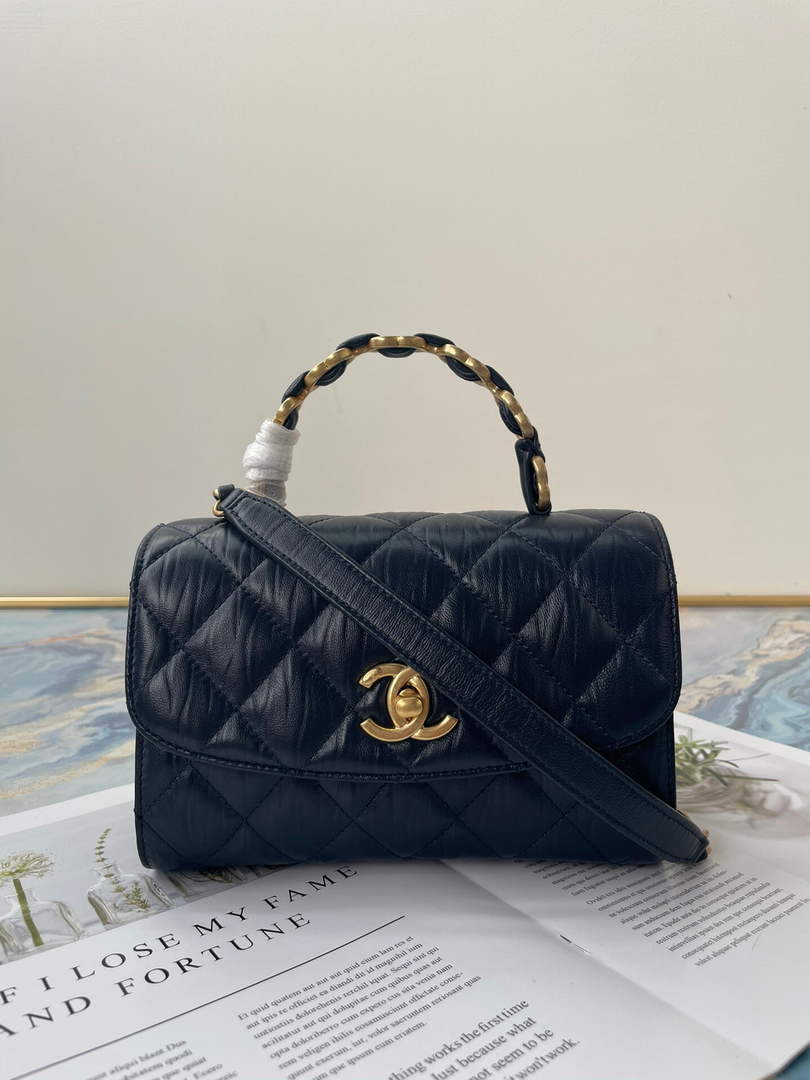 Chanel AS2477 Mini Flap CC Wrapped Bag with Top Handle Navy Blue - Default Title - View 1
