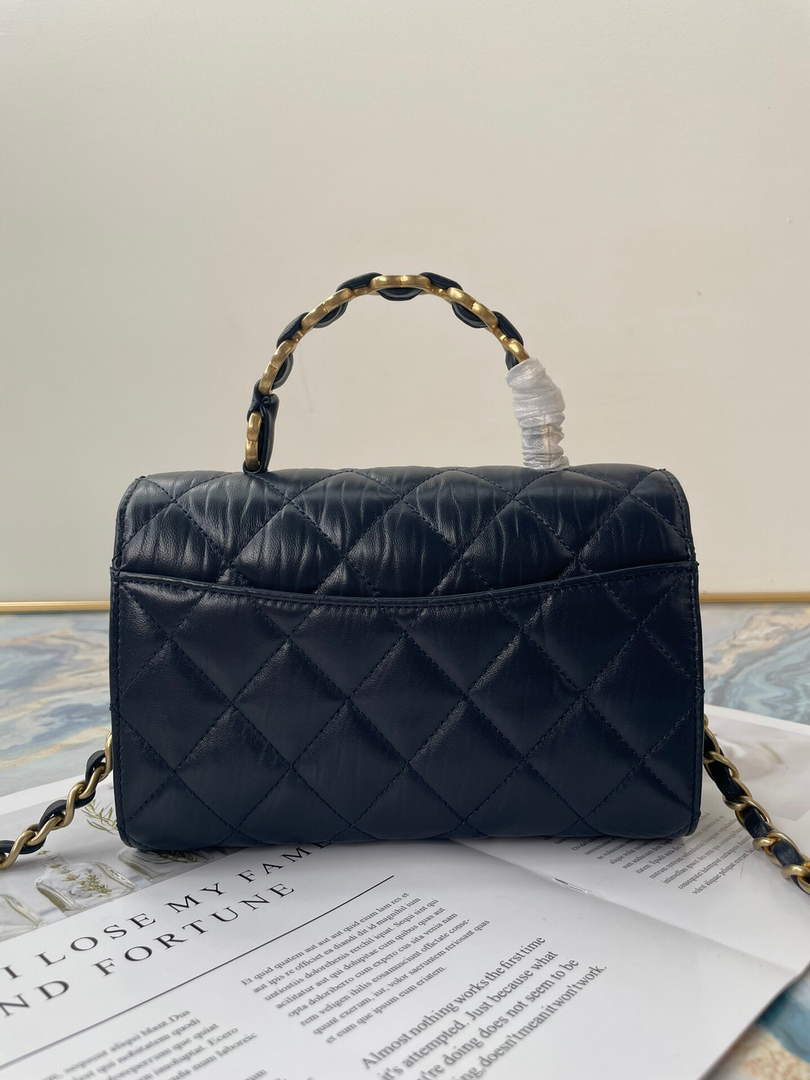 Chanel AS2477 Mini Flap CC Wrapped Bag with Top Handle Navy Blue - Default Title - View 3