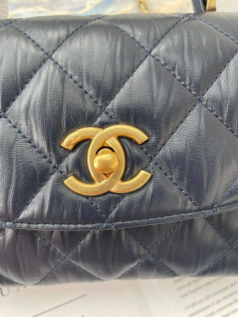 Chanel AS2477 Mini Flap CC Wrapped Bag with Top Handle Navy Blue