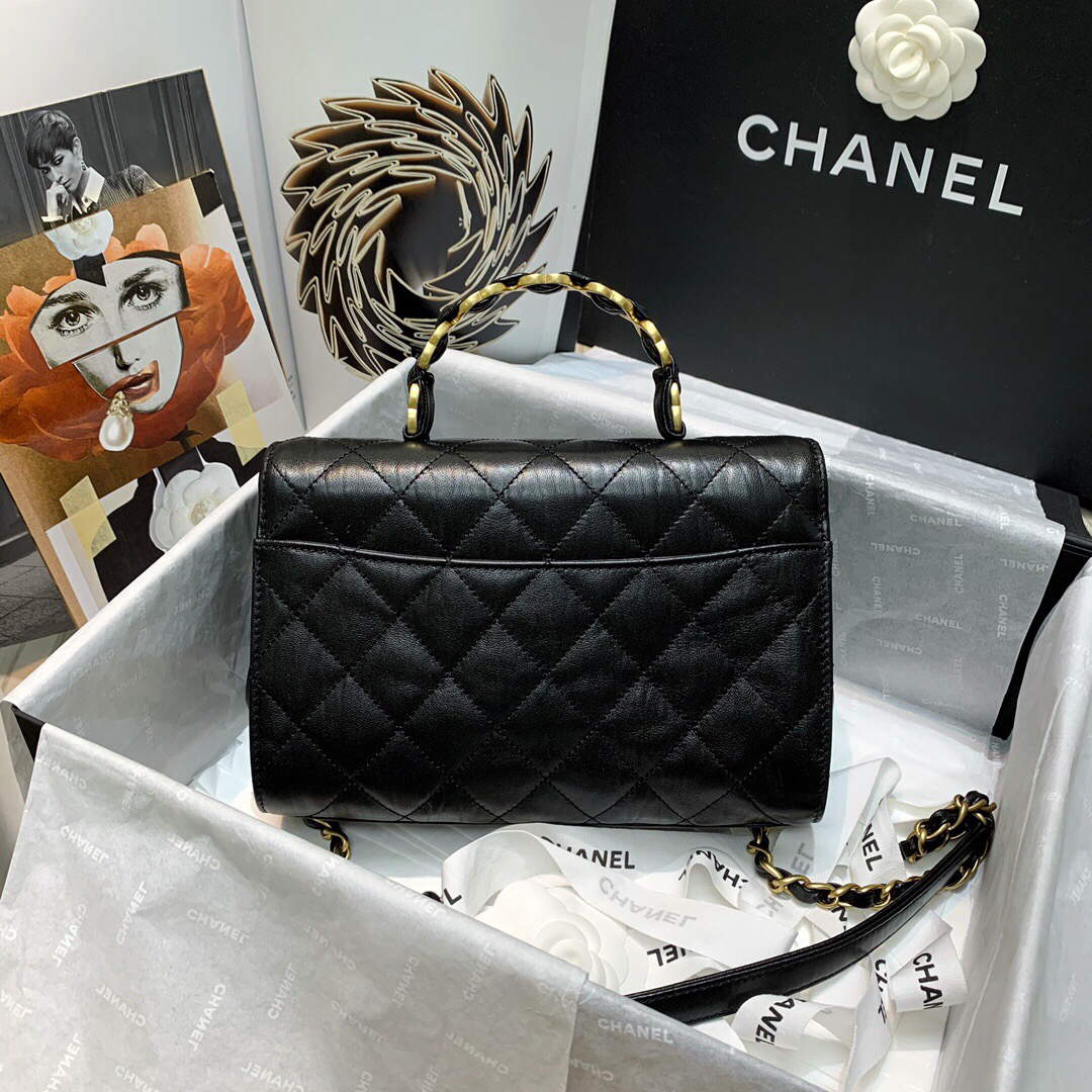 Chanel AS2478 Flap CC Wrapped Bag with Top Handle Black