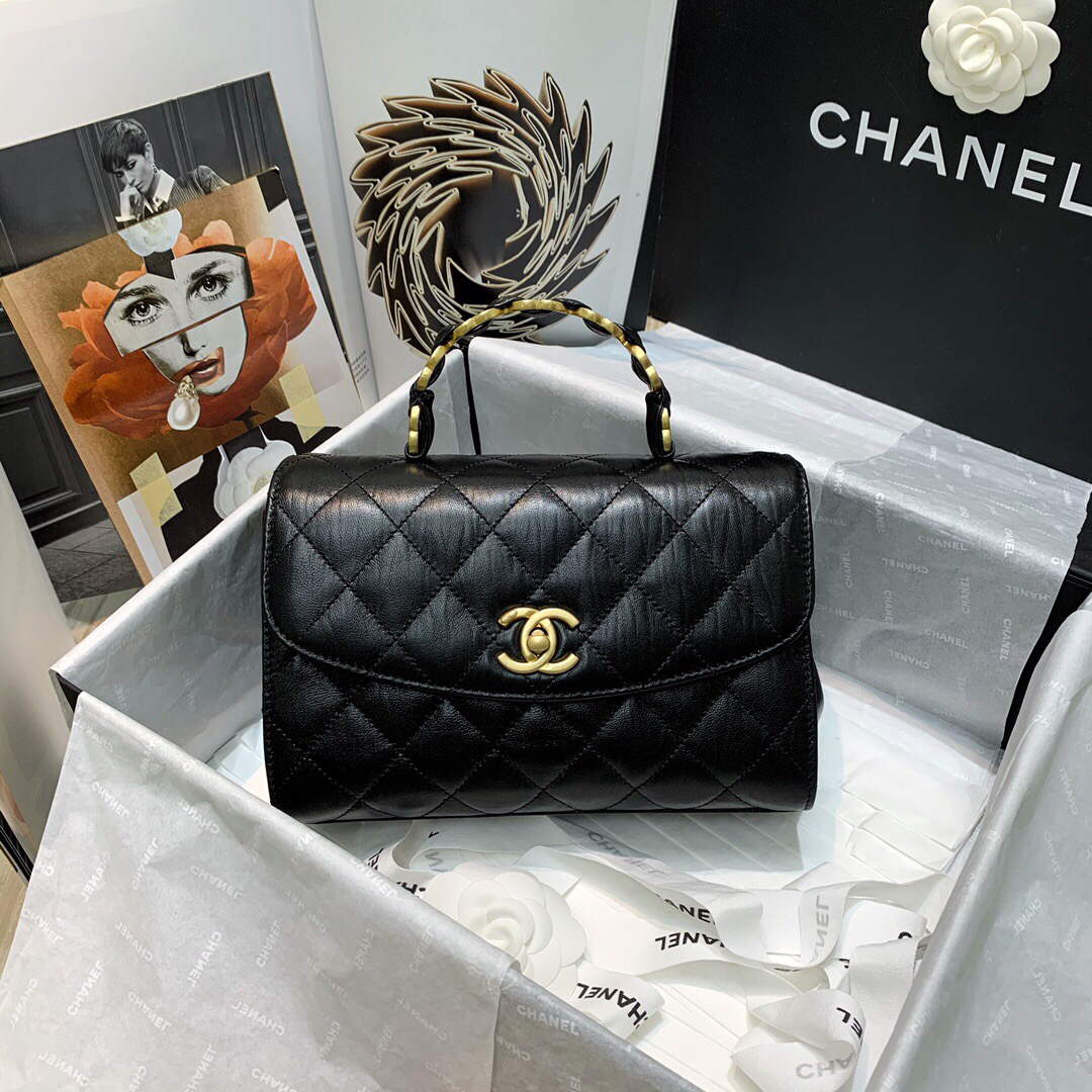 Chanel AS2478 Flap CC Wrapped Bag with Top Handle Black
