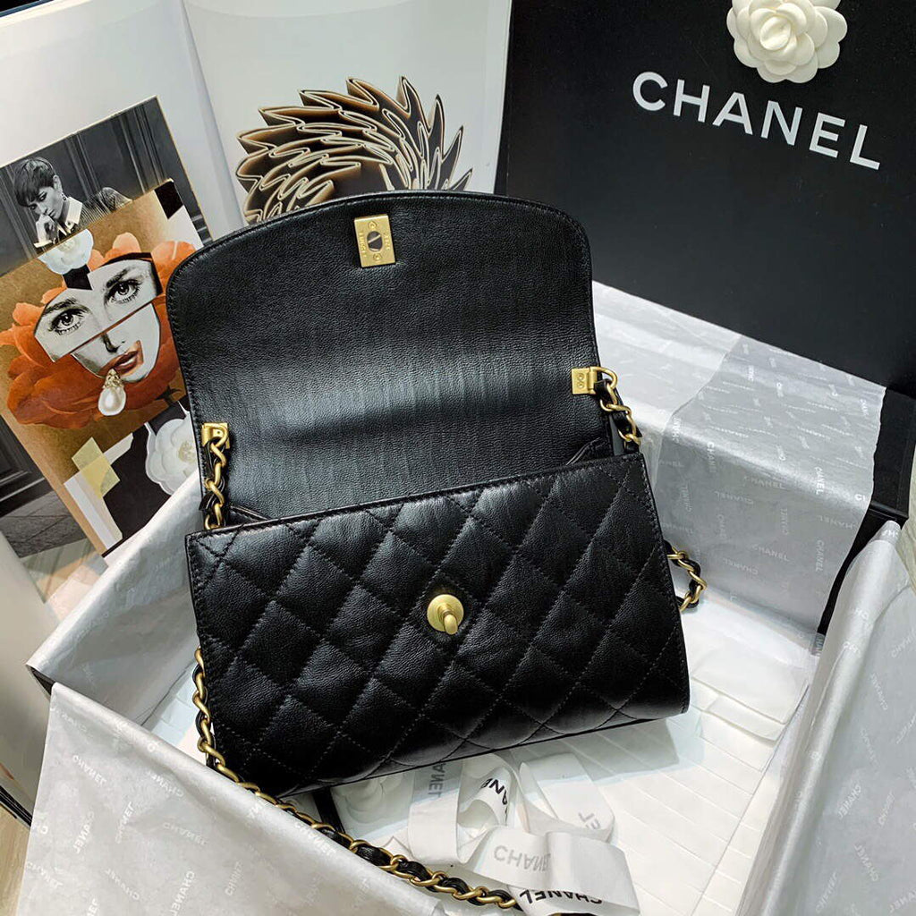 Chanel AS2478 Flap CC Wrapped Bag with Top Handle Black