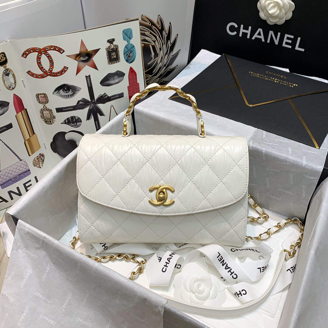 Chanel AS2478 Flap CC Wrapped Bag with Top Handle White - Default Title - View 1