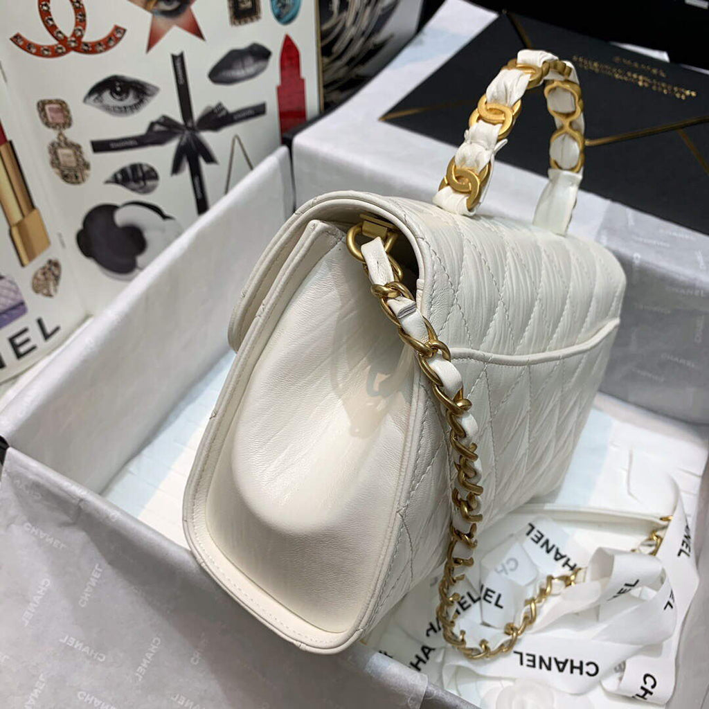 Chanel AS2478 Flap CC Wrapped Bag with Top Handle White