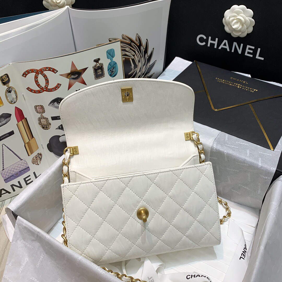 Chanel AS2478 Flap CC Wrapped Bag with Top Handle White