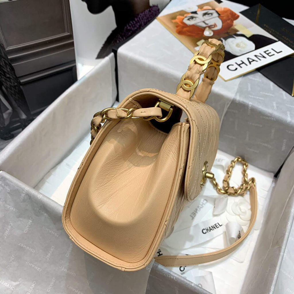 Chanel AS2478 Flap CC Wrapped Bag with Top Handle Apricot