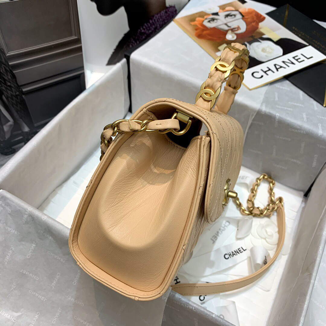 Chanel AS2478 Flap CC Wrapped Bag with Top Handle Apricot