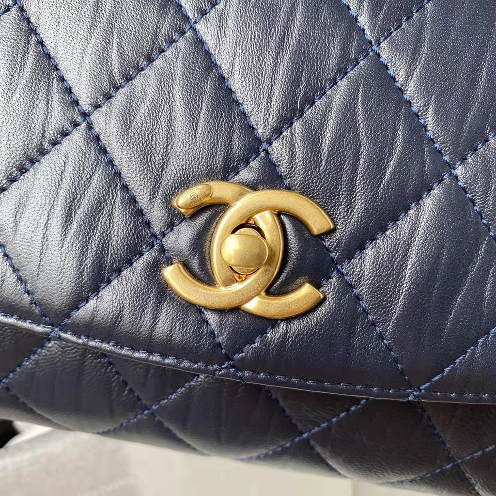 Chanel AS2478 Flap CC Wrapped Bag with Top Handle Navy Blue