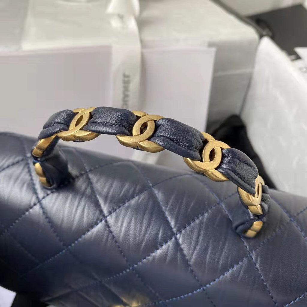 Chanel AS2478 Flap CC Wrapped Bag with Top Handle Navy Blue