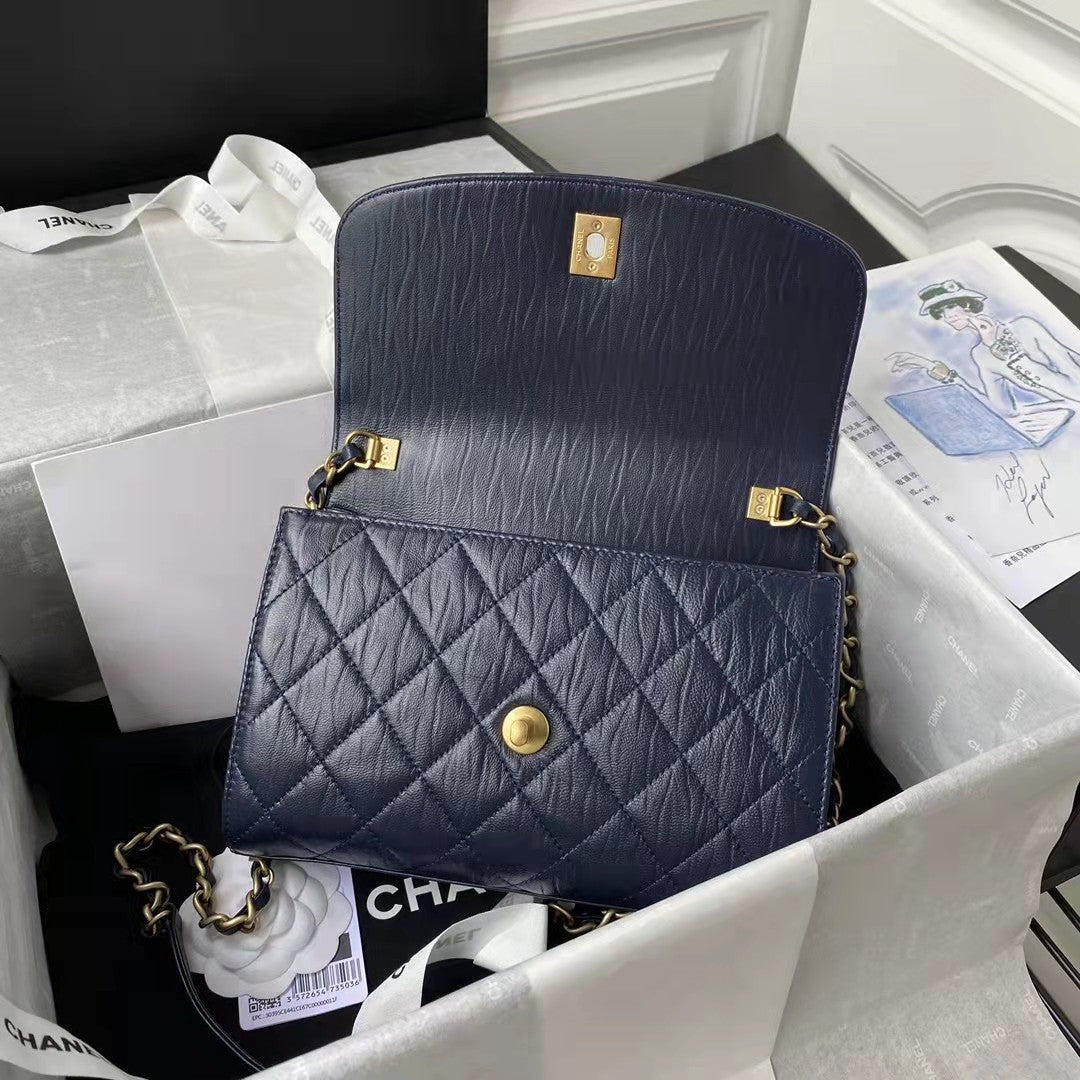 Chanel AS2478 Flap CC Wrapped Bag with Top Handle Navy Blue - Default Title - View 7