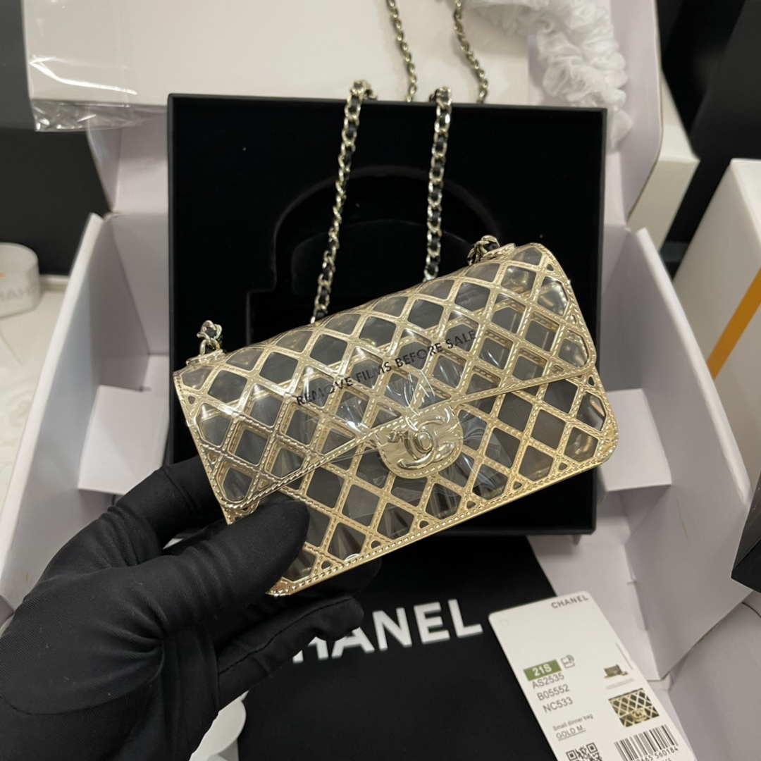 Chanel AS2535 Mini Evening Bag Gold-Tone Metal & Lambskin With Grey - Default Title - View 1