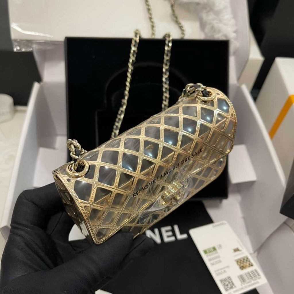 Chanel AS2535 Mini Evening Bag Gold-Tone Metal & Lambskin With Grey