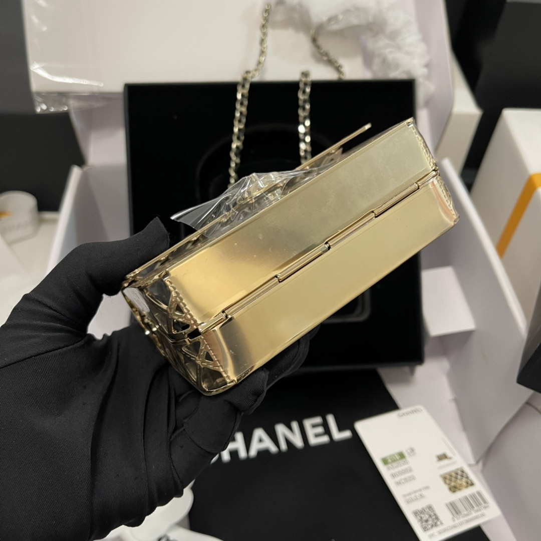 Chanel AS2535 Mini Evening Bag Gold-Tone Metal & Lambskin With Grey