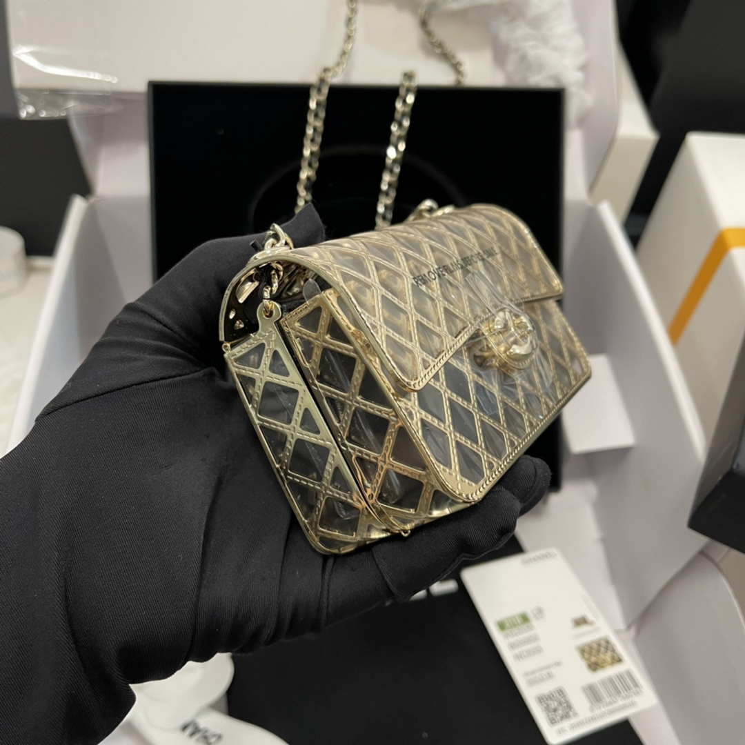 Chanel AS2535 Mini Evening Bag Gold-Tone Metal & Lambskin With Grey