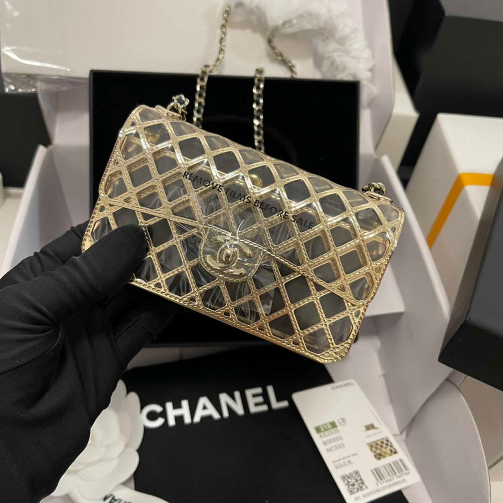 Chanel AS2535 Mini Evening Bag Gold-Tone Metal & Lambskin With Grey