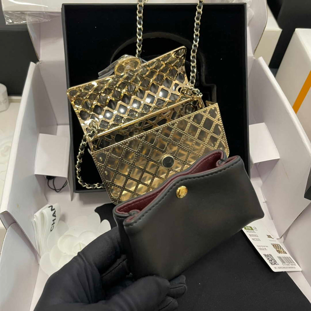 Chanel AS2535 Mini Evening Bag Gold-Tone Metal & Lambskin With Grey