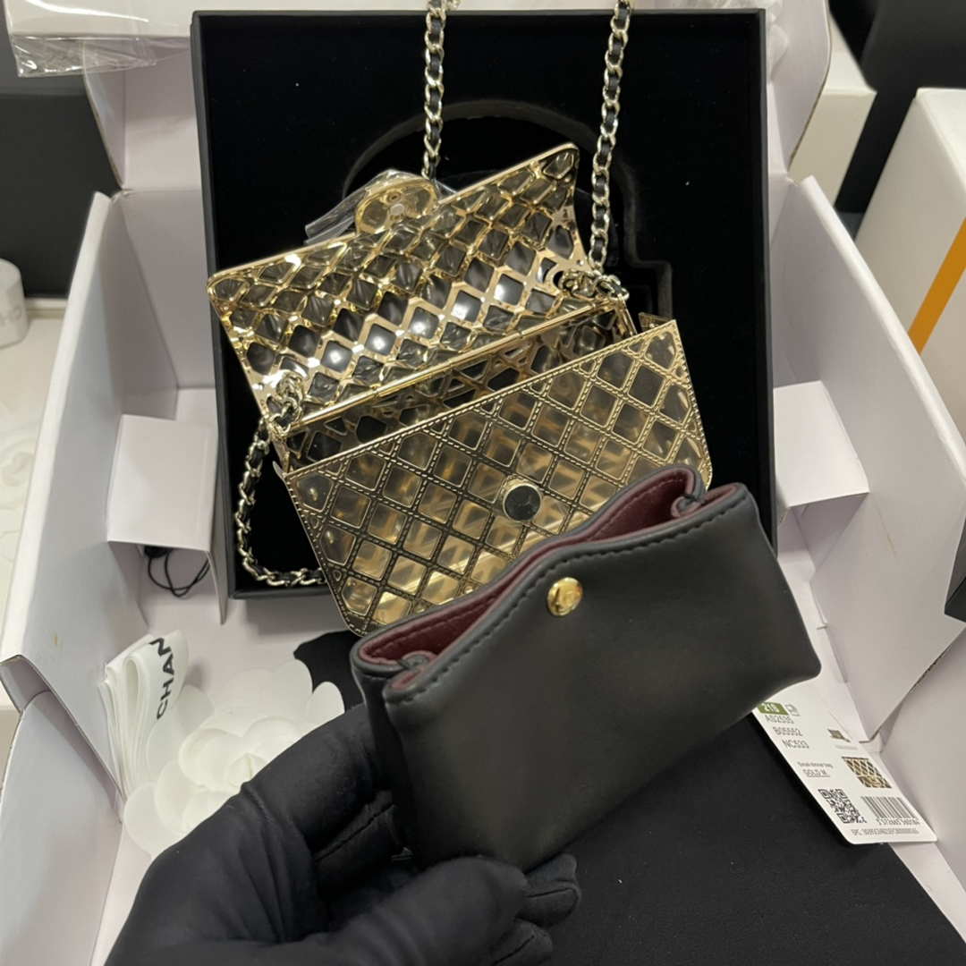 Chanel AS2535 Mini Evening Bag Gold-Tone Metal & Lambskin With Grey