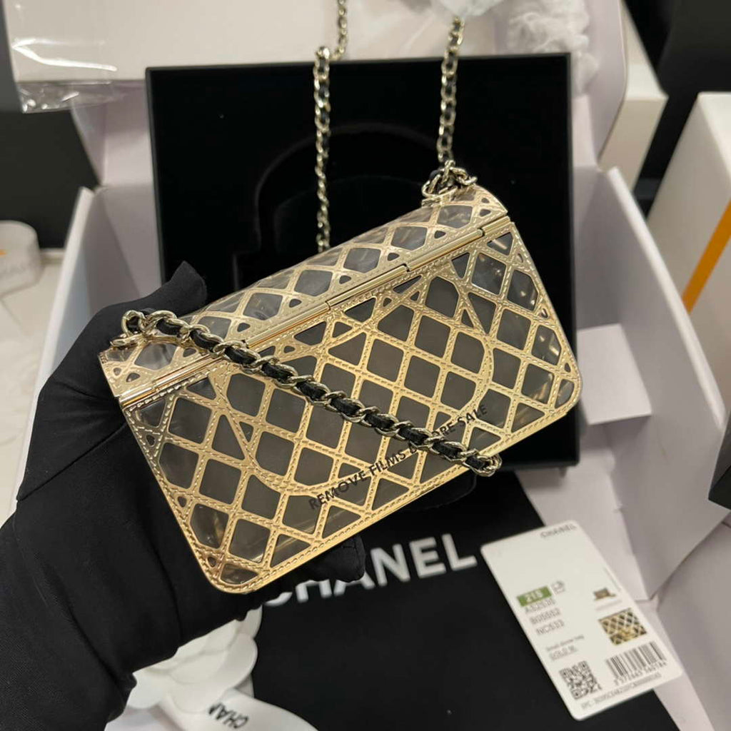 Chanel AS2535 Mini Evening Bag Gold-Tone Metal & Lambskin With Grey