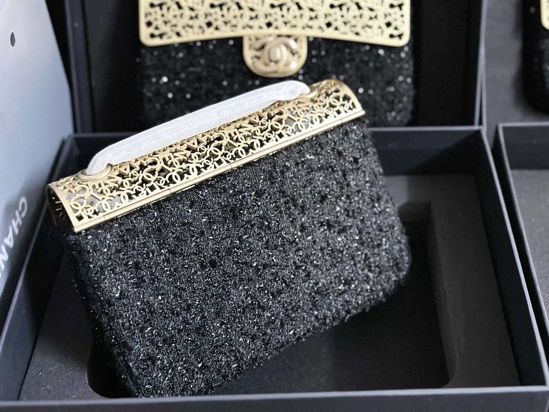 Chanel AS3526 Mini Evening Bag Wool Tweed & Gold-Tone Metal Black - Default Title - View 4